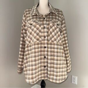 Jade & Ivory women’s Beige and Blue Plaid Button-Down shirt jacket size XL‎